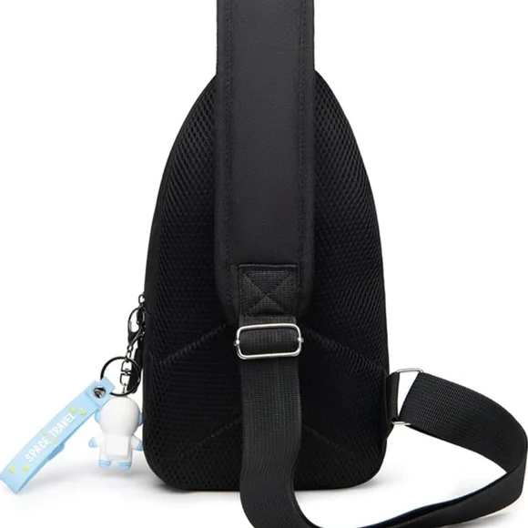 New! Astronaut With Guitar Rocket Black Sling Bag Backpack Kids Cartoon Fun - Picture 3 of 10